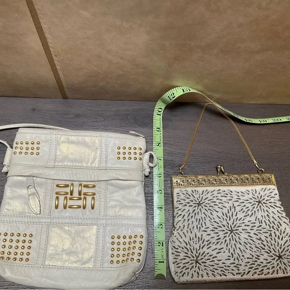 Lot of 2 purses BUNDLE Elegant White and Gold Women's Bag Set Vintage beaded - Picture 5 of 12